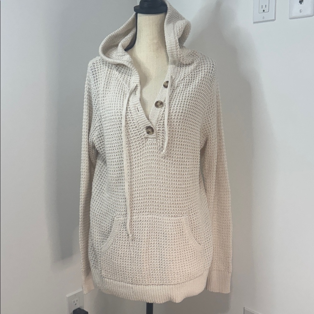 Staccato Ivory Cable Knit Sweater Hoodie.  Sz L